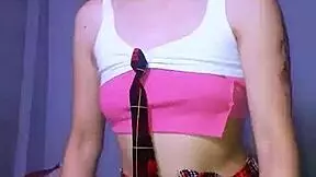 Bonneyuwu Petite Schoolgirl Masturbates with Huge Dildo in Ripped Skirt.