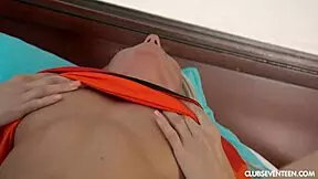 Busty Teen Jessie Masturbates in the Shower with Hairless Tits and Blonde Hair.