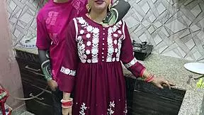 family member interacts intimately in kitchen setting