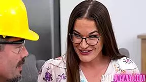 Sex-starved hotwife with big tits and ass gets her holes filled by the handsome handyman while her cuckold husband watches.