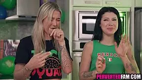 stepbrother and stepsister threesome on cinco de mayo