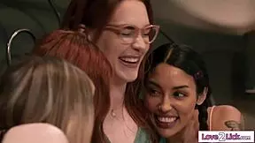 Redhead milf stepmom has sex with her stepdaughter and bffs