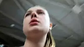 blonde masturbates hard in gym