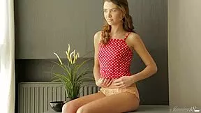 Slim young beauty Fanni O pleasures herself with a tiny vibrator, want to watch her moan?