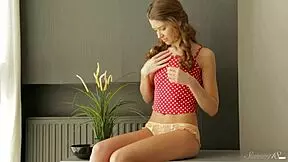 Slim young beauty Fanni O pleasures herself with a tiny vibrator, want to watch her moan?