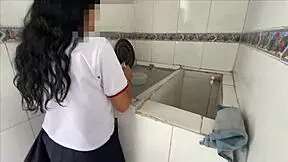 Perverted stepdad finds petite hijastra washing his underwear and fucks her pussy hard 😈