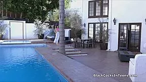 bikini teen 18+ gags on big black cock in bathroom