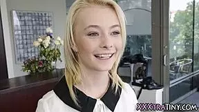 tiny blonde gets cummed in hardcore petite teen blowjob handjob