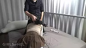 Tied legs and dripping pussy intrigue stepdad's toy play.