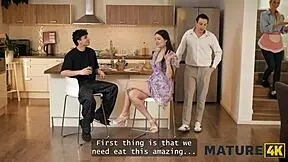 Lynna Nilsson assists in losing virginity in the kitchen.