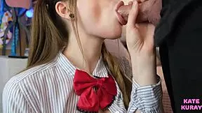 girl sucks cock closeup and takes cum in mouth