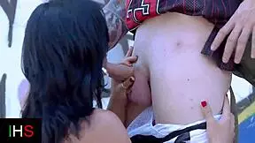 Wonderful outdoor fuck with slut brunette girl!