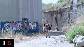 Wonderful outdoor fuck with slut brunette girl!