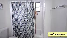 Sexy blonde Chloe Rose fingers bald pussy after shower