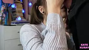 girl sucks cock closeup and takes cum in mouth