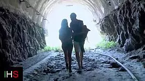 Wonderful outdoor fuck with slut brunette girl!