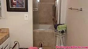 Petite stepteen enjoys intimate moment after shower.