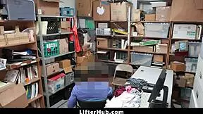 Security guard deals with teen 18+ shoplifter in garage back office, clothes ripped for missionary riding