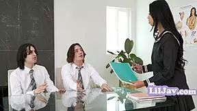 Tiny Asian Tutor Turns Slutty In Classroom!