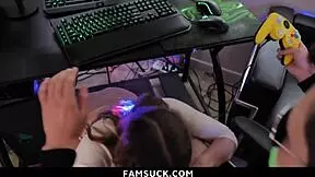Stepsis Seduces Stepbro with Sloppy Blowjob and Wild Doggystyle While He Games - Famsuck
