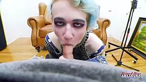 petite exotic coed raven touches herself and receives cum while sucking cock