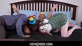 Naughty Teen 18+ Step Sisters Threesome with Stepdad Birthday