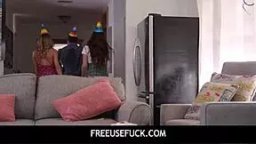 freeusefuck - freeuse hot teen 18+ step sisters threesome with stepdad on birthday