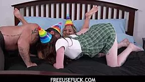 freeusefuck - freeuse hot teen 18+ step sisters threesome with stepdad on birthday