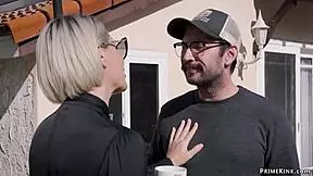 Gardener assists with chores involving stepmom and teen