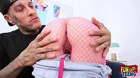 A Cute Funsize Teen Feels Passionate Spanking And Choking From Tattooed Guy