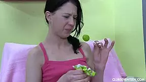 I love watching this brunette teen play with her lollipop