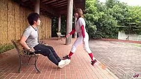 Flexible Japanese teen seduced to risky public creampie fuck by classmate