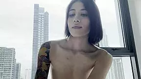 Hot best friend blows me by the dorm window. She takes cum in mouth like a champ.