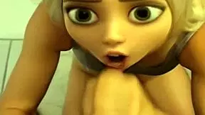 Real teen Elsa from Frozen takes big black cock in public bathroom for cumshot.