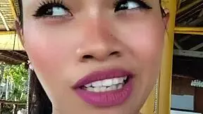 Petite beauty shows off huge dildo, teasing first time use