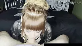 Cute goth cosplayer gets facefucked by a monster cock, swallowing and spitting cum in casual encounter.