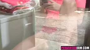 stepsister gets roughly fucked by her horny stepbrother while being spied on