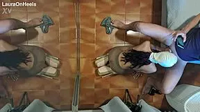 Milf in Pantyhose and Heels Gives Blowjob on Knees with Cum Swallow