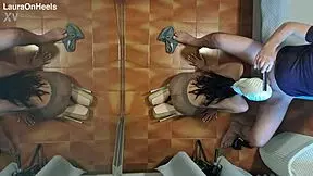 Milf in Pantyhose and Heels Gives Blowjob on Knees with Cum Swallow