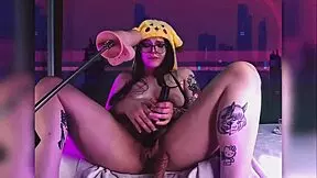 hot nymph with toys gets many orgasms in sex machine vibrator cosplay