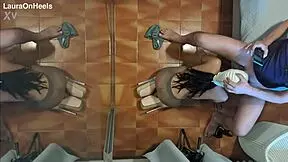 Milf in Pantyhose and Heels Gives Blowjob on Knees with Cum Swallow