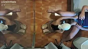 Milf in Pantyhose and Heels Gives Blowjob on Knees with Cum Swallow