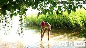 my18teen adorable skinny girl fingering her tight pussy outdoor