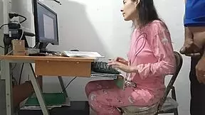 padrastro interrupts my work just to spill his semen on my pink pajamas in homemade missionary session