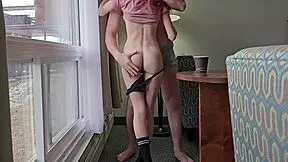 young wife cheating in hotel with husbands friend, her tight pussy bent over.