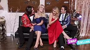 Friends gathered for a fun evening of dancing and exchanging partners among step siblings