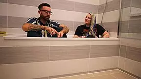 livie steps out of the bath for a backstage interview with frankie jax, pov style.