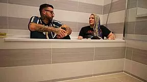 livie steps out of the bath for a backstage interview with frankie jax, pov style.