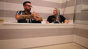 livie steps out of the bath for a backstage interview with frankie jax, pov style.
