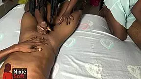 petite ebony babes in foursome, sucking big cocks in submissive orgy